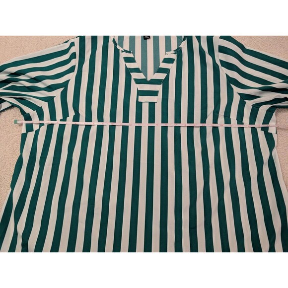 SHEIN LUNE Summer V-Neck Tie Front 3/4 Sleeve Casual Striped Resort Shirt - Picture 1 of 10